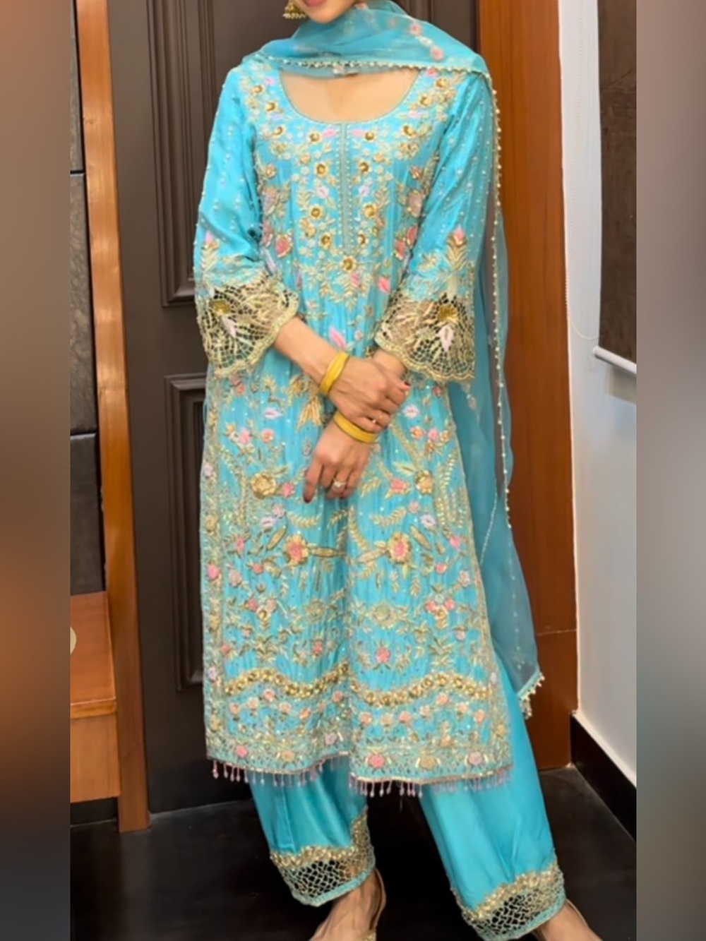 Baby blue silk salwaar kameez